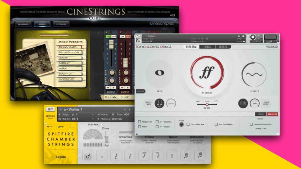 Screenshots from 3 of the best Kontakt string libraries