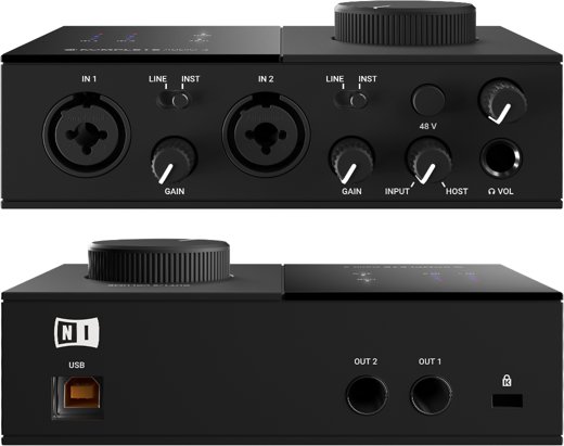 Front and back sides of the Komplete Audio 2 interface