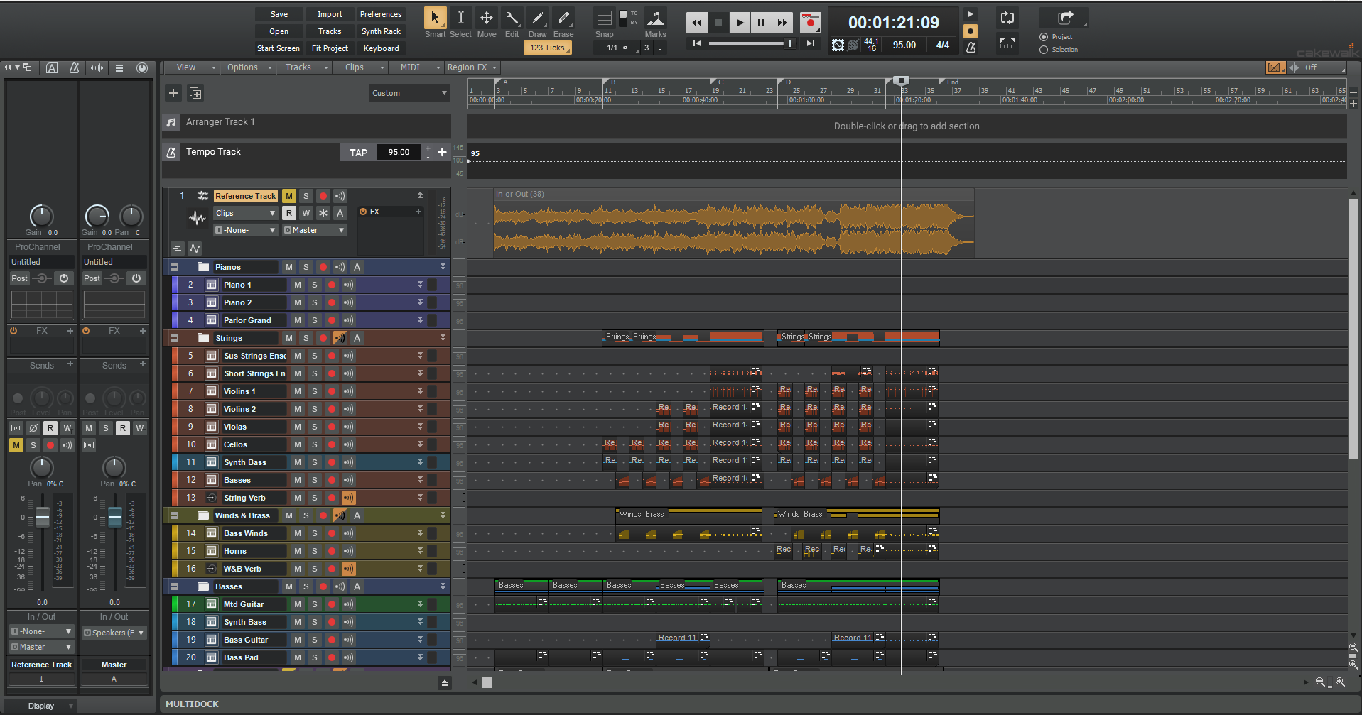 Cakewalk DAW session with a reference track at the top